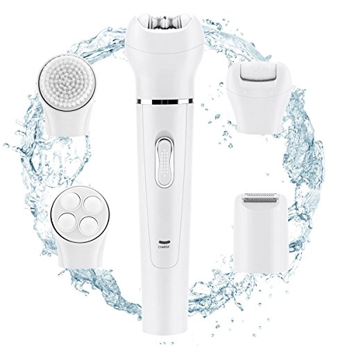 Happon 5 in 1 Electric Hair Removal Epilator, Lady Shaver and Foot Callus Remover, Face Cleaning Brush, Facial Skin Care Massager, Rechargable and Cordless, Wet/Dry Safe, Best Gift