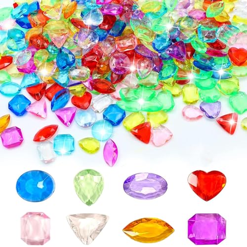 JCKD 100 Piezas de Diamantes acrílicos para niños, Piedras Preciosas de Cristal, Juegos de Juguetes de Piedras Preciosas, Diamantes de Colores, búsqueda del Tesoro Pirata, Adecuado para cumpleaños