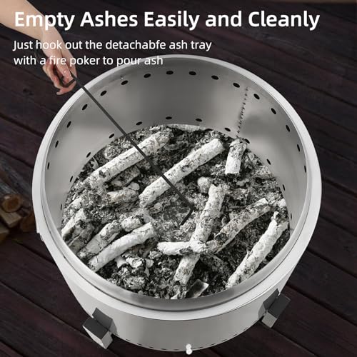PioneerWorks Outdoor Mini Fire Pit - Stainless Steel, Ideal for Backyard, Camping, Picnics, Includes Firehook, 20.5in Diameter.