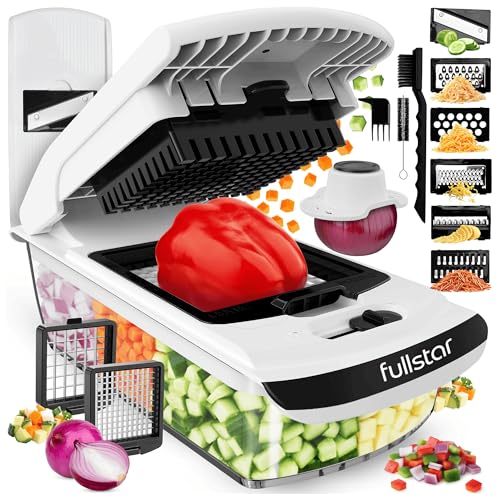 Fullstar Vegetable Chopper & Mandoline Slicer - Julienne Cutter Dicer Grater for Food Veg Onion Cucumber Tomato Salad Potato Cheese - Kitchen Gadgets & Accessories (PRO 8-in-1, White)