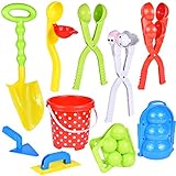 FUN LITTLE TOYS 11Pcs Beach Sand Toys and Snowball Maker Tools with Handle for Kids and Adults Snow...