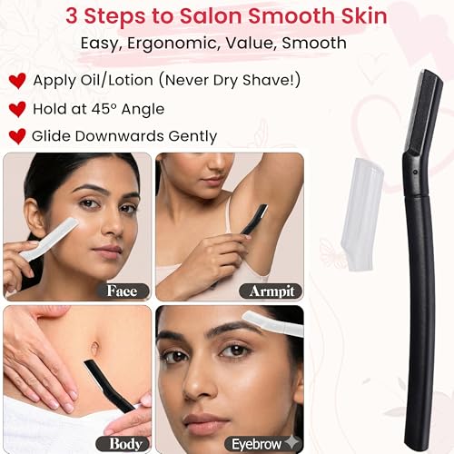 Image of TEMPERIA Reusable Face & Eyebrow Razor for Woman Facial Hair (6 Razors) | Instant & Painless | For Eye brows, Upper Lip, Forehead, Peach Fuzz, Chin, Sideburns & Underarms Hair Remover (M241)