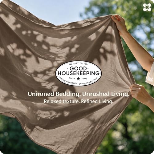 Image of Bedsure 100% Washed Cotton Duvet Cover Queen Size - Light Brown Minimalist Bedding Set Linen Like - PureWoven Plain Simple & Soft Comforter Cover 3-Piece, 3 Pieces (Light Brown, Queen, 90 inchx90 inch)