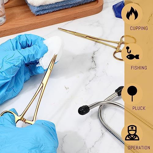 Image of BBTO Hemostat Curved and Straight Hemostat Forceps Piercing Pliers Forceps, Stainless Steel Straight and Curved Pliers, Fishing Tweezer(Gold,2 Pcs)