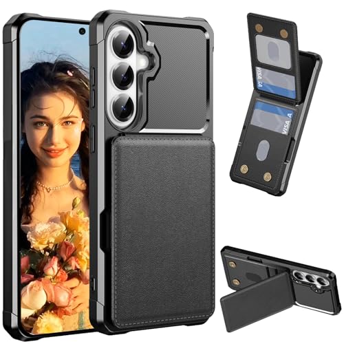 Fofvccv Funda Billetera para Samsung Galaxy S26, Carcasa Prueba de Golpes de Cuero con Tarjetero y Soporte Ajustable Bloqueo RFID Dos Cierres Magnéticos para Samsung S26 - ZM Black