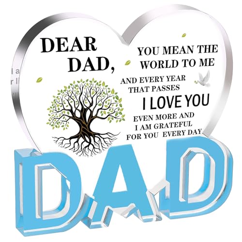 Dad Gifts, Gifts for Dad - Acrylic Heart Plaque 3.9 × 3.7 × 0.4inch, Dad Birthday Gifts from Daughter, Son, Fathers Day, Birthday, Christmas Gifts for Dad, New Dad, Stepfather, Best Dad Gifts