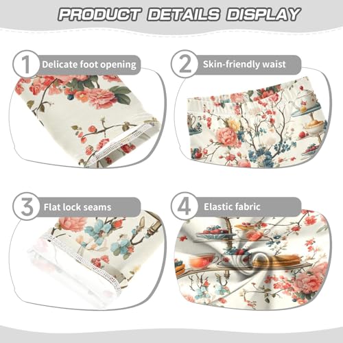 Tea Table Afternoon Tea Floral Flowers Girls Leggings Kids Yoga Pants Dance Active Tights 4T3