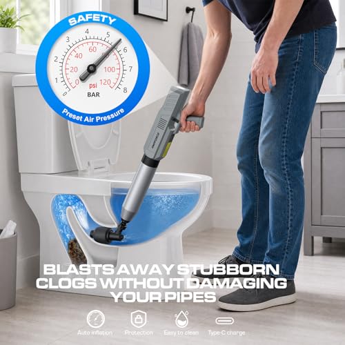 Image of ‌Electric Toilet Plunger for Bathroom, High-Pressure Air Plunger, Heavy-Duty Clog Remover for Toilets, Toilet Drain Unclogger (Dark Gray)