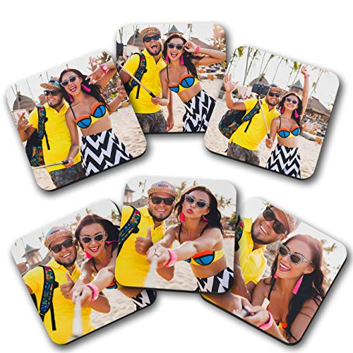 HB Art Design UPLOAD 6 DIFFERENT PHOTO CUSTOM COASTER Print SET OF 6 Glossy Hardboard Personalized Photo Collage Picture Photo Prints Personalized Gifts Christmas Gift Decorations