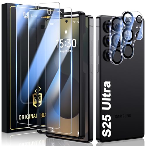 UniqueMe for Samsung Galaxy S25 Ultra Screen Protector -2+2 Pack Tempered Glass Screen Protector and Camera Lens ProtectorSupport Fingerprint Anti Scratch HD Clear Protector with Lens Protector