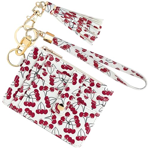 Image of KNGITRYI Small Wristlet Wallets for Women RFID Credit Card Holder Wallet Keychain Wristlet Wallet Credit Card Wallets for Women (cherry)