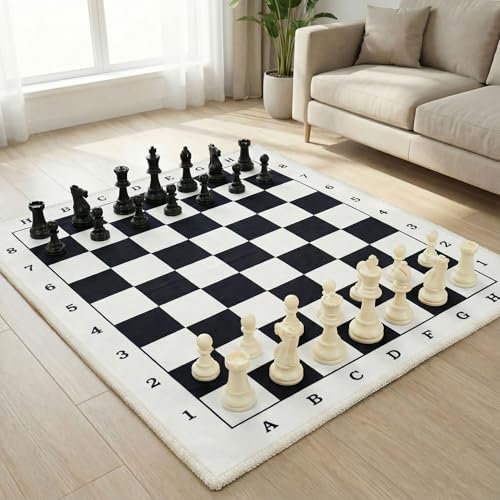 Saihe Chess Mat for Kids & Family, Use on Tabletop or Floor – 20” Foldable Soft Chess Board with Oversized Pieces, Screen-Free Educational Chess...