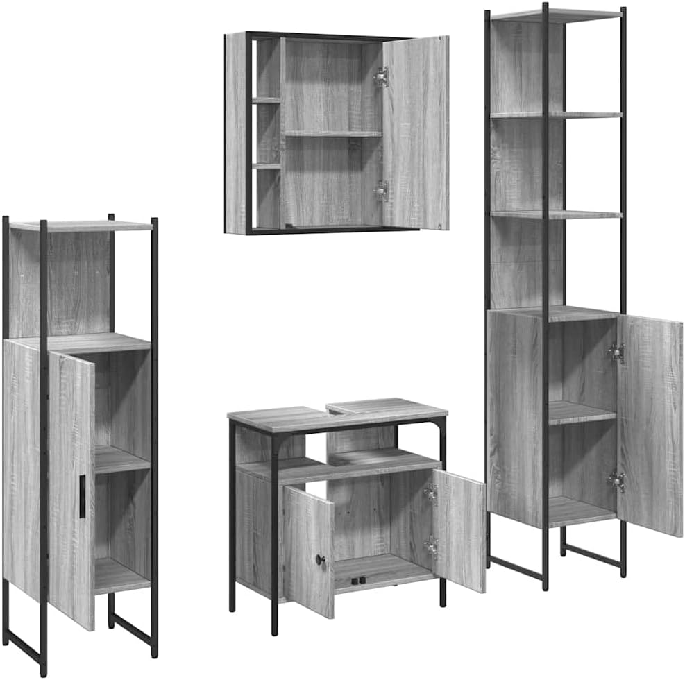 Homogen Bathroom Cabinet Set Grey Sonoma Engineered Wood with Powder-Coated Finish 11.8 x 23.6 x 23.6 inches wall-Mounted Mirror Cabinet for Bath Vanity Storage and Sink Organization