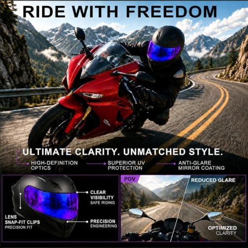 Image of PSLER Shatterproof Helmet Visor for RF1400 X15 CWR-F2R NXR2 Z8,Blue Purple