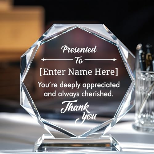 Image of Personalized Crystal Trophy Award - Custom Awards and Trophies for Employees, Coworkers, Boss - Retirement, Farewell, Appreciation, Recognition Gifts - Custom Plaques