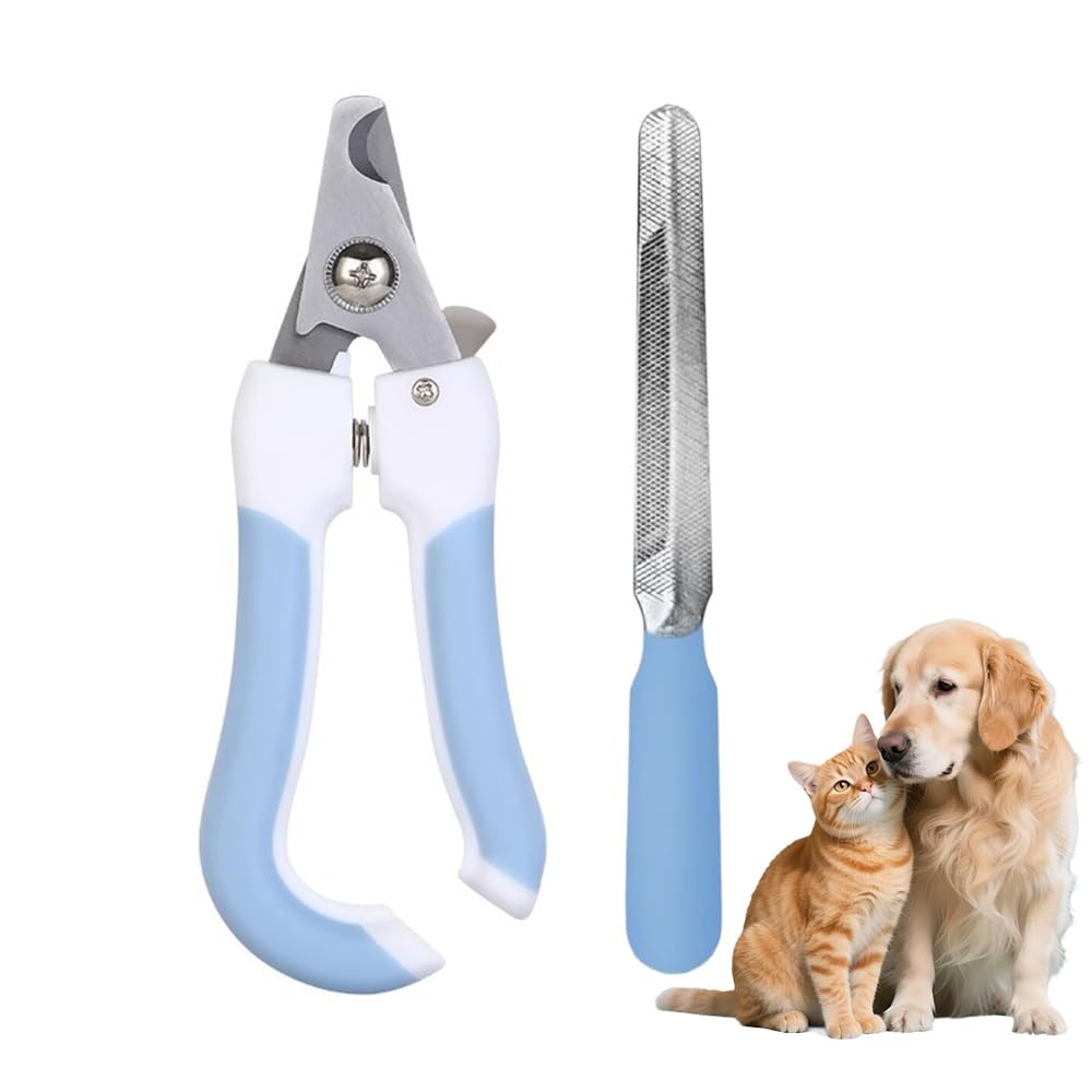 ペット用つめきり ギロチンタイプ ネイルトリマー スパッと素早く切れる 犬用爪切り ペット美容室 爪切り 猫用 スパッと切れる 爪やすり ステンレス製 軽量 初心者向け ストレスなくスパッと 切れる 安全安心 （あお Sサイズ）