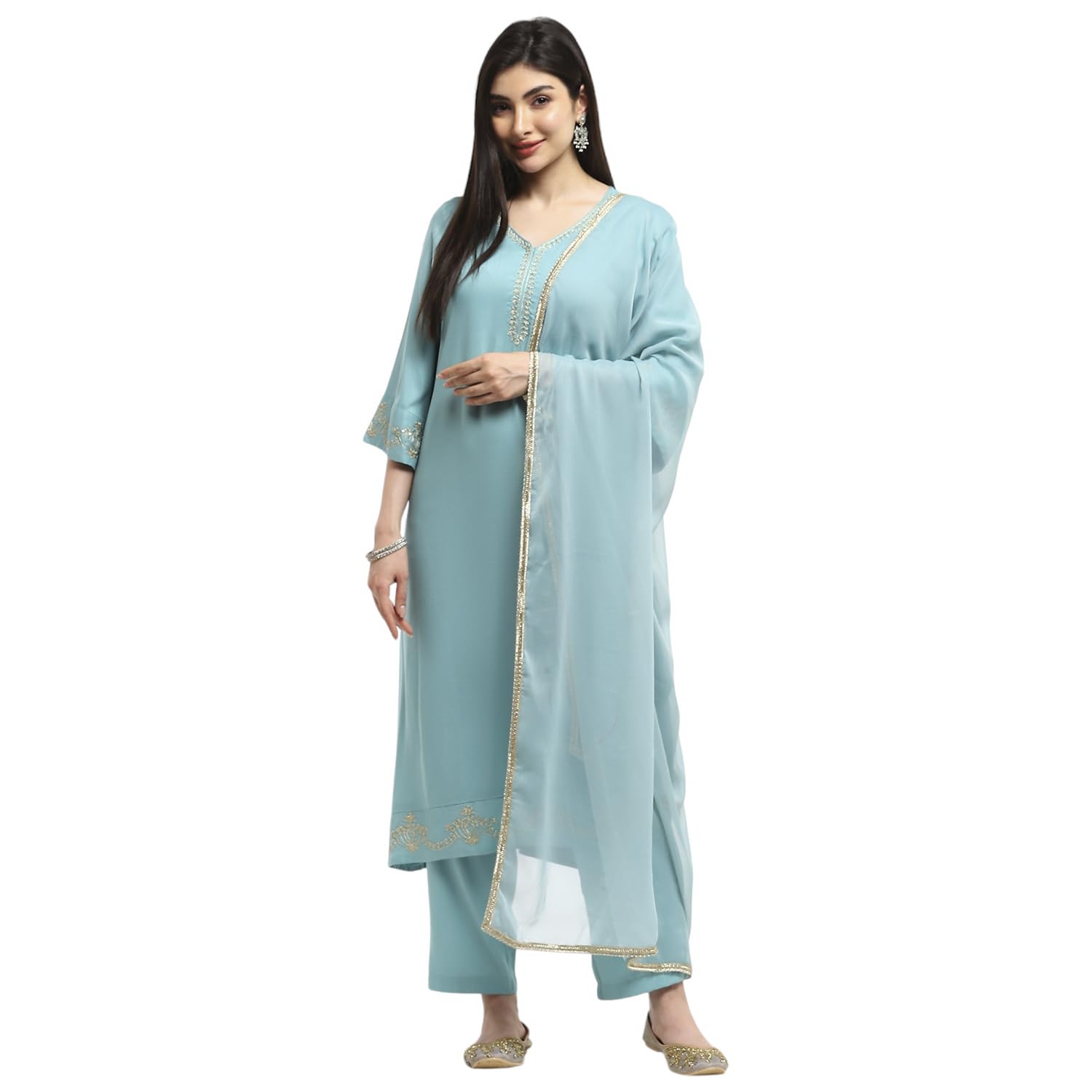biba Women Viscose Rayon A Line Embroidered Suit Set-picture-34