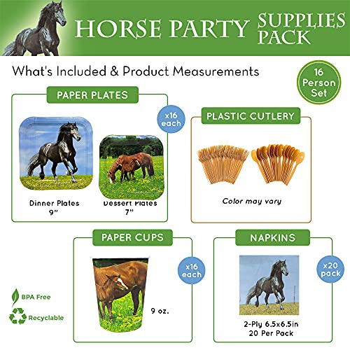 Horse Party Supplies Pack (for 16 Guests!), Horse Birthday Party Supplies for Boys and Girls, Horse Party Decorations, Horse Themed Birthday Party Supplies, Horse Plates Napkins, Blue Orchards