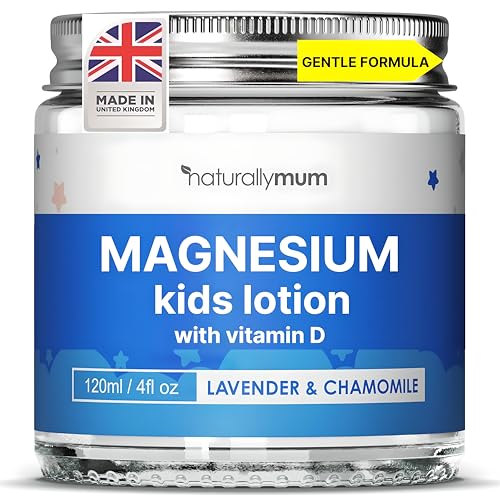 Image of NaturallyMum Kids Magnesium Bedtime Lotion with Vitamin D | Support for Sleep, Heart, Bone, Nerve, Gut and Muscle Health | Alternative to Melatonin | Lavender & Chamomile 4.2 fl oz