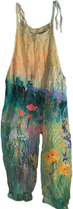 domirica Floral Printed Dungarees Rompers Jumpsuits for Women Baggy Summer Casual Plus Size Overall Jumpsuit
