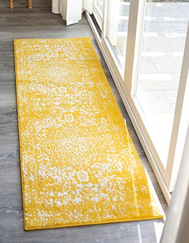 Rugs.com Arlington Collection Rug – 6 Ft Runner Yellow Medium-Pile Rug Perfect For Hallways, Entryways #TOP5