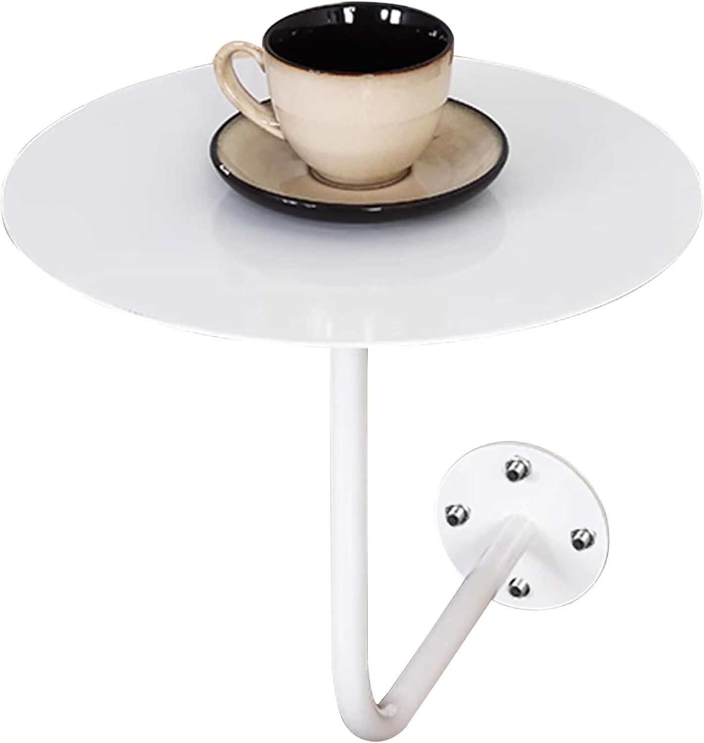 Round Pub Bar Table,Wall Mounted Round Bar Table Small Modern Accent Nightstand Table Side Table Coffee Table End Work Table for Cocktail Bar Dining Bistro, White Metal Iron Top and L-Shape