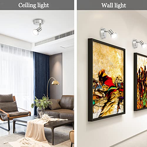 Bojim Plafonnier 1 Spot LED Orientable 2 Pack, Spots de Plafond Pivotants & Mats, Applique Murale Interieur pour Salle de Bain, Salon, Cuisine, 2 Ampoules LED GU10 incl (6W, 550lm, 2700K Blanc Chaud) - Image 5