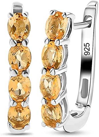 TJC Hoop Earrings for Women and Girl with Fish Hook in Platinum Plated 925 Sterling Silver Prongs Setting Gift for Wife Coloured Birthstone