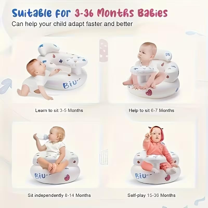 Image of Mammoth Inflatable Baby Seat Sofa Chair for Sitting Support, Infant Floor Seat with Tray & Built-in Air Pump, Soft PVC Baby Feeding Chair for 3-36 Months, Portable Baby Booster Seat