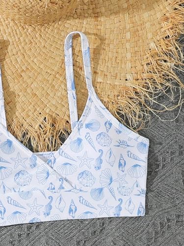 Image of COZYEASE Girls' 3 Piece Set Floral Print Bikini Swimsuit with Drawstring Beach Skirt Cute Ruched Bathing Suit