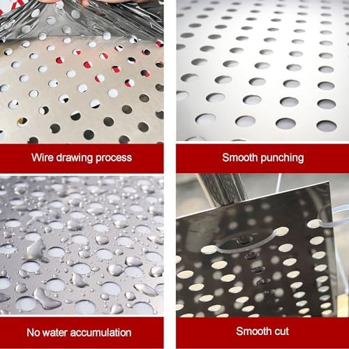 304 Stainless Steel Perforated Metal Sheet, Decorative Mesh Panel, 8mm Hole Diameter, Durable Stainless Steel Plate with Ties Gloves (30x700cm)
