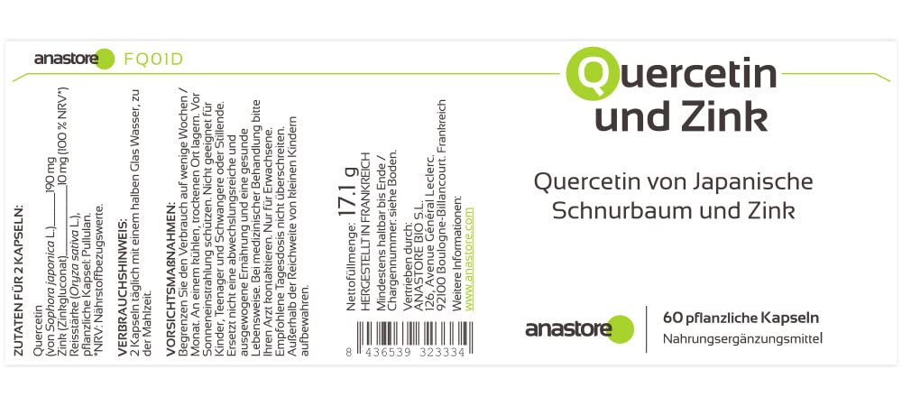 Quercétine et zinc * 100 mg / 60 gélules * Quercétine d'origine naturelle de la plante Sophora du Japon
