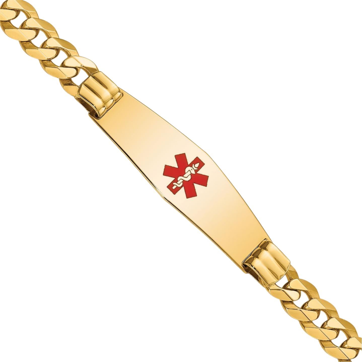 IceCarats 14K Solid Yellow Gold Medical Alert Curb Link Name Bar Identification ID Bracelet