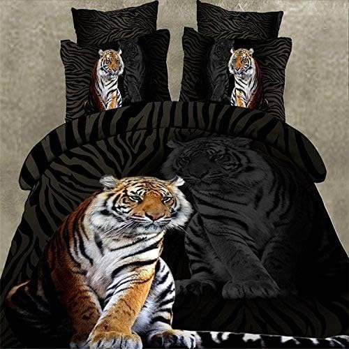 3D Bedding Set - Best Popular 4pieces Tiger Printed Duvet Cover, Pillow Case and Sheet - Super Soft, Comfortable and Machine Washable(Comforter Not Included)、 (6)