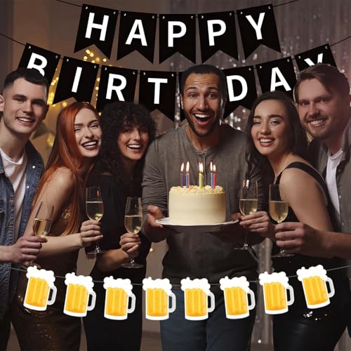 Image of Beer Birthday Banner for Beer Party and Birthday Wedding Party Supplies (Black+Yellow)