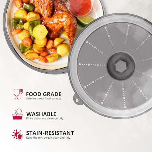 Image of AML-24-6 Microwave Splatter Cover & Mat, Vented Collapsible Splatter Guard dish Plate lid & Silicone Round Kitchen Mat for Food, Meal Prep