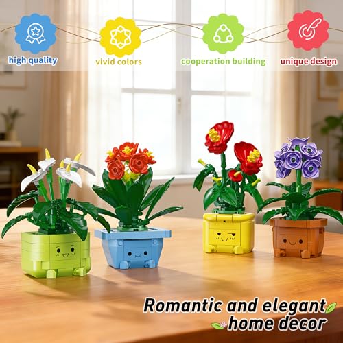 Image of Flower Building Kit for Adults, 614 Pcs Happy Plants Flowers Set