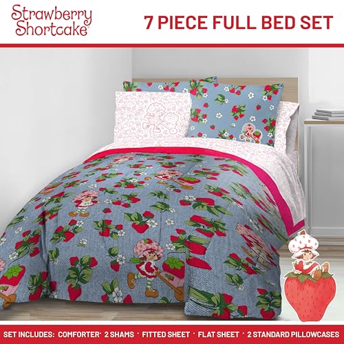 Image of Strawberry Shortcake Full Comforter Set 7 Piece Kids Bedding, Blue