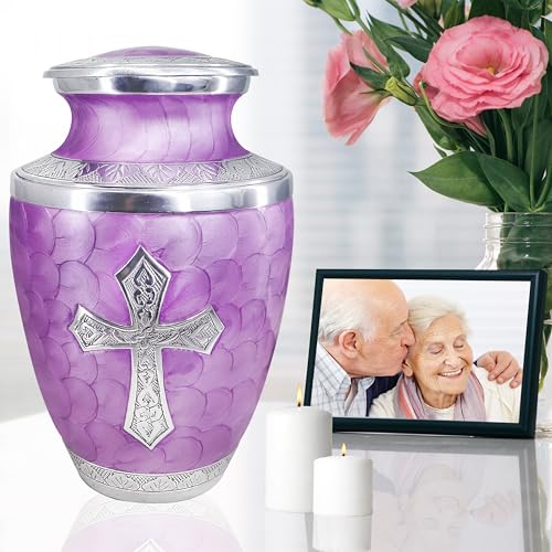 Image of M MEILINXU Purple Cross Urns for Human Ashes Adult Female, Large Burial Urn