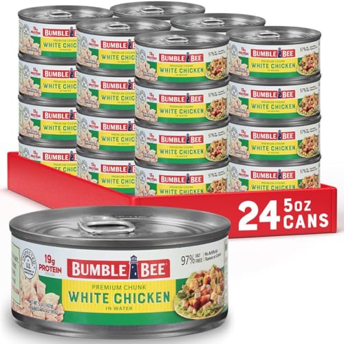 Bumble Bee Premium White Chicken, Chunk in Water, 5 oz Can (Pack of 24)- 13g Protein per Serving - Gluten Free, Keto Friendly