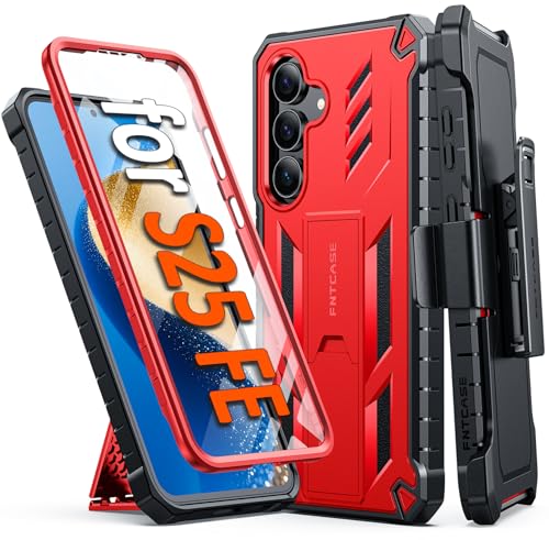 Coque Samsung S25 FE FNTCASE rouge antichoc avec béquille intégrée