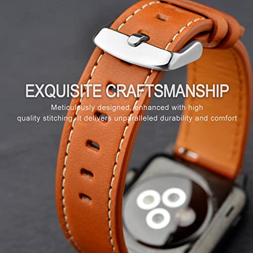 Image of ANNEFIT 21mm Watch Band, Quick Release Genuine Leather Replacement Strap (Gold Brown)
