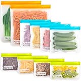 Qinline Reusable Food Storage Bags - 10 Pack Dishwasher Safe Freezer Bags, BPA Free Reusable Bags Silicone, Leakproof Reusable Lunch Bag for Salad Fruit Travel - 2 Gallon 4 Sandwich 4 Snack Bags