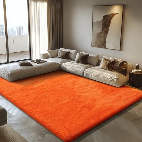 8x10 Fluffy Area Rugs for Living Room,Shag Area Rug for Bedroom,Soft Orange Fuzzy Rug Non-Shedding Indoor Plush Carpet for Kids Bedroom Nursery Home Decor
