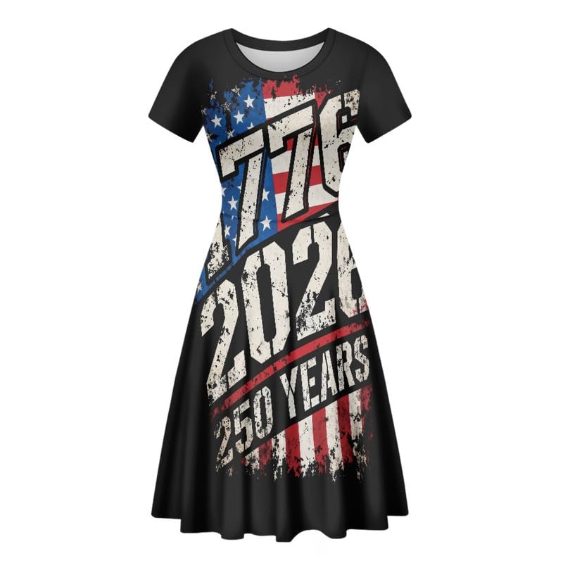 Image of Irisjudy T Shirt Dress for Women Short Sleeve Girls Short Sleeve Dress Plus Size, O Neck Knee Length Midi Dress for Ladies