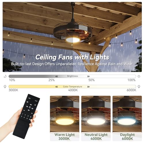 Image of Aoxun 20 Inch Ceiling Fans, Waterproof Outdoor Ceiling Fans with Lights and Remote, LED Dimmable DC Reversible Modern Fandelier with 2 Size Downrods and Hanging Hook for Gazebo, Pergola