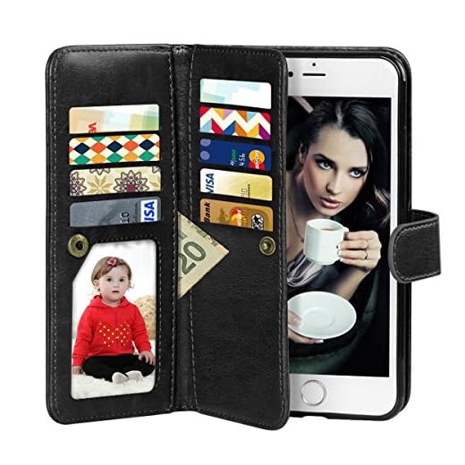 Vofolen 2-in-1 Case for iPhone 6 Case iPhone 6S Case Wallet Folio Flip PU Leather Case Protective Hard Shell Magnetic Detachable Slim Back Cover with Card Holder Slot Wrist Strap for iPhone 6 6S Black