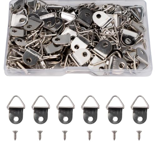 winova 三角吊りカン ネジ付き 額縁金具 吊り金具 フック 豆カン ビラカン 耐久ニッケルメッキ 額縁/フォトフレーム/絵画展示用 収納ケース入り 100個セット (シルバー)