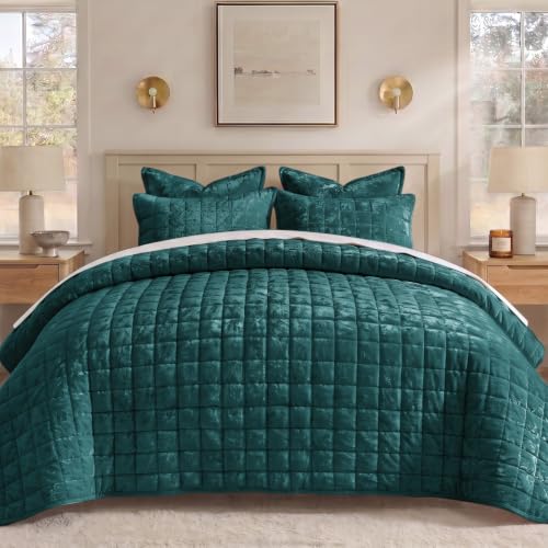 BEDELITE Velvet Quilt Set King Size, Luxury Velvet Comforter Bedding