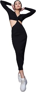 Black Rib Waist Cut Out Maxi Dress Price In India